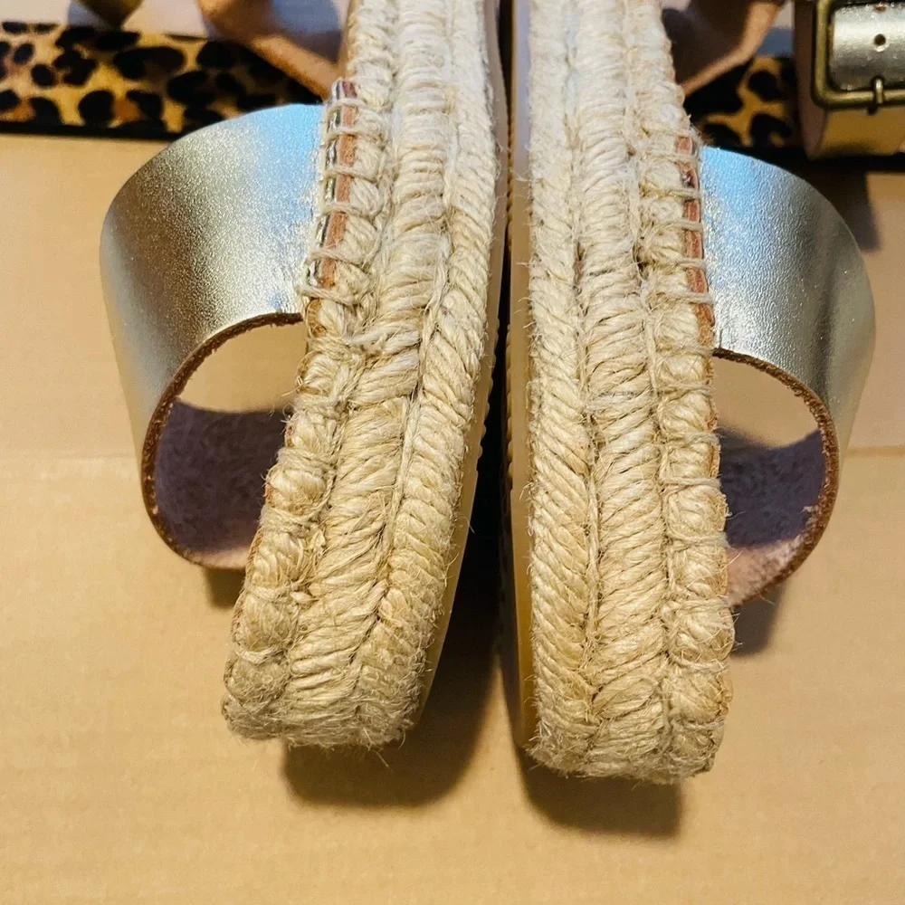 SOLUTOS Cadiz Leather Gold Espadrilles platform ankle Sandals size 6